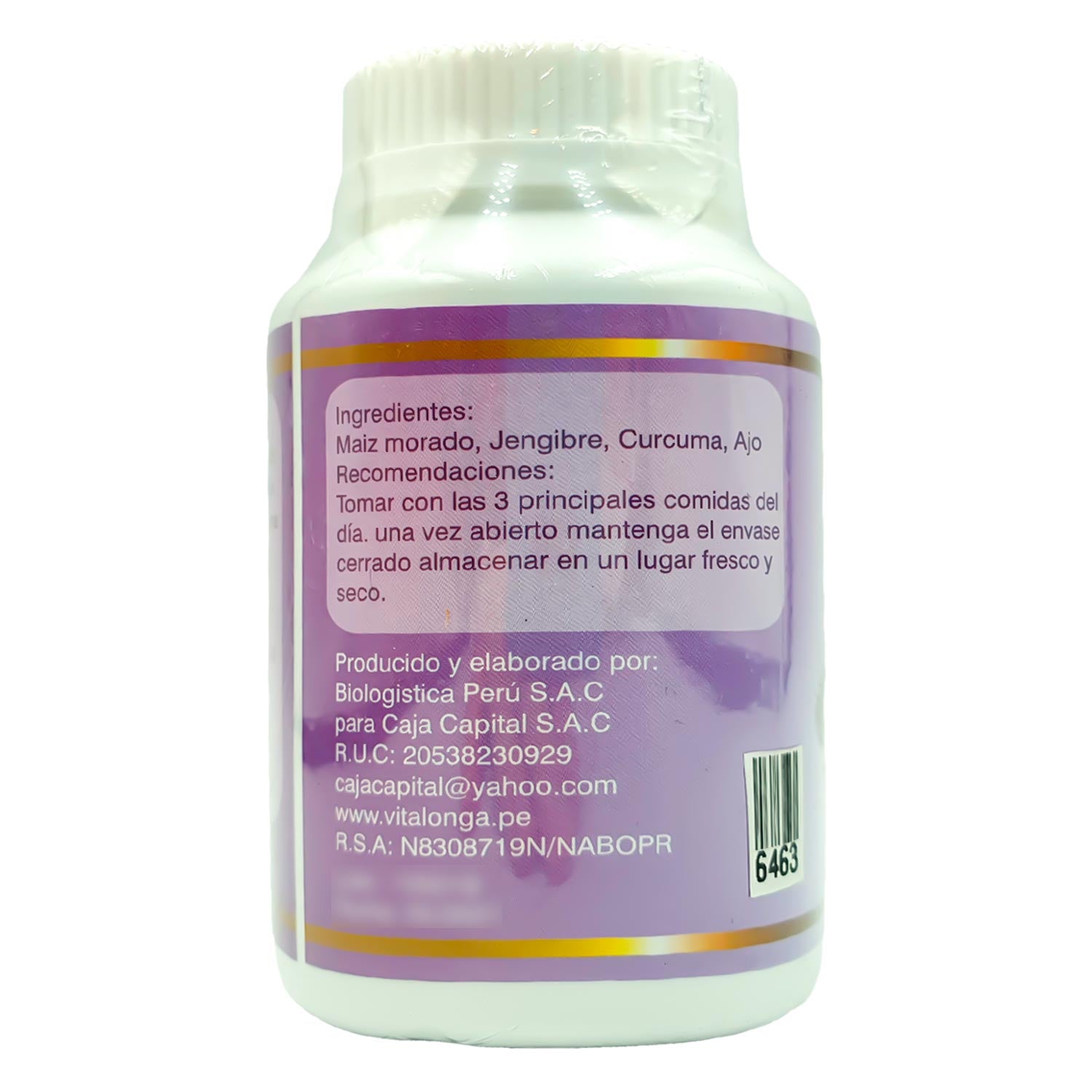 Antioxidante (Kión + Ajo + Cúrcuma + Maíz Morado) 100% Natural en cápsulas (100 x 500mg)