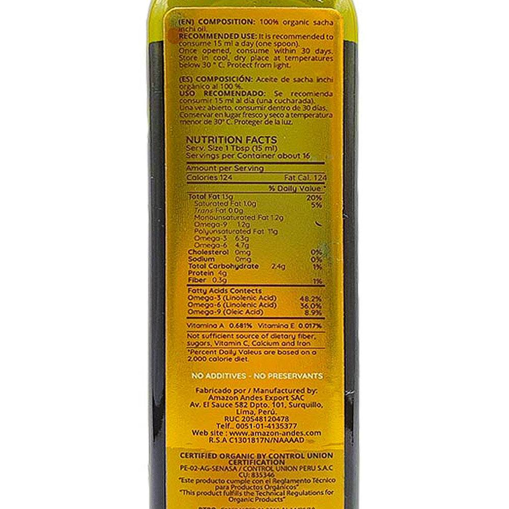 Aceite de Sacha Inchi orgánico x 250ml