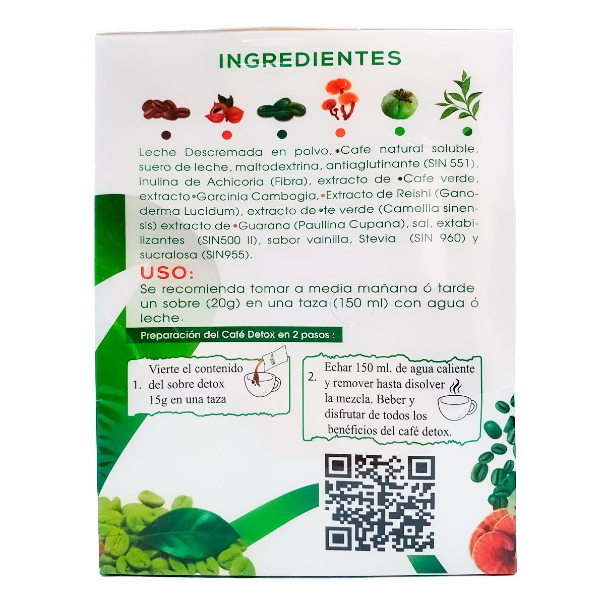 Café Detox - Garcinia Cambogia, Té Verde, Guaraná, Café Verde, Ganoderma x 15 sobres - Tikafarma