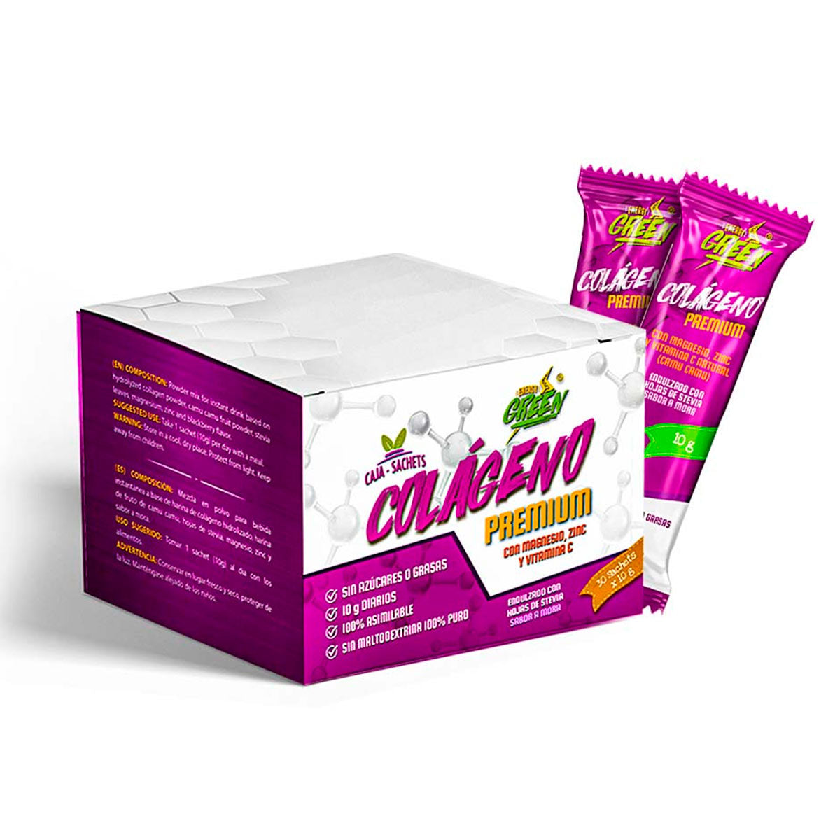 Colágeno Hidrolizado Premium con Magnesio, Zinc y Camu Camu | Sabor Mora | Caja x 30 Sachets