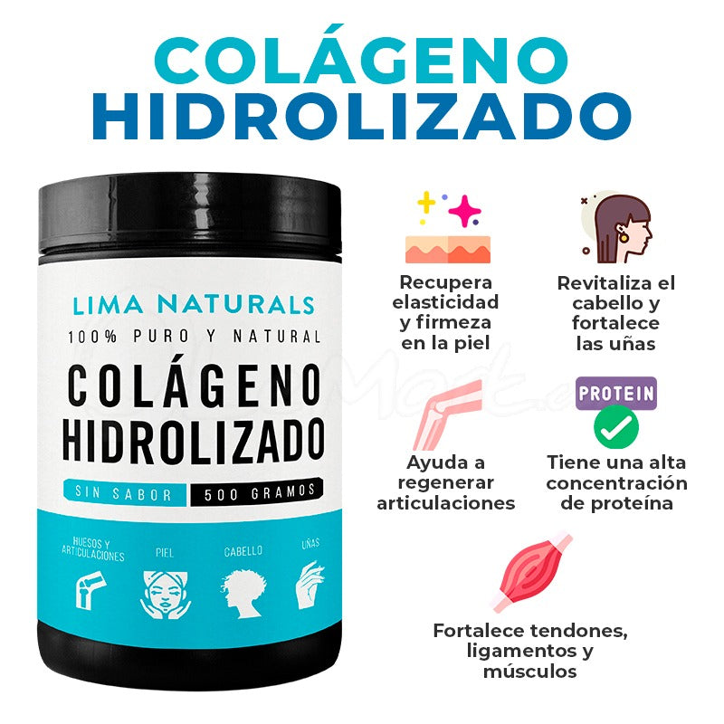 Colágeno Hidrolizado Premium 100% Puro x 500g | Reafirma Piel, Uñas y Articulaciones