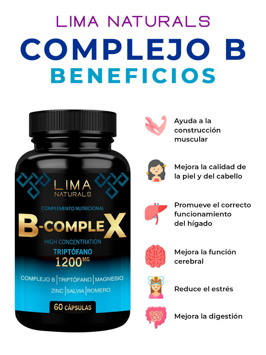 B-Complex: Complejo B + Triptófano + Magnesio + Zinc (60 cápsulas)