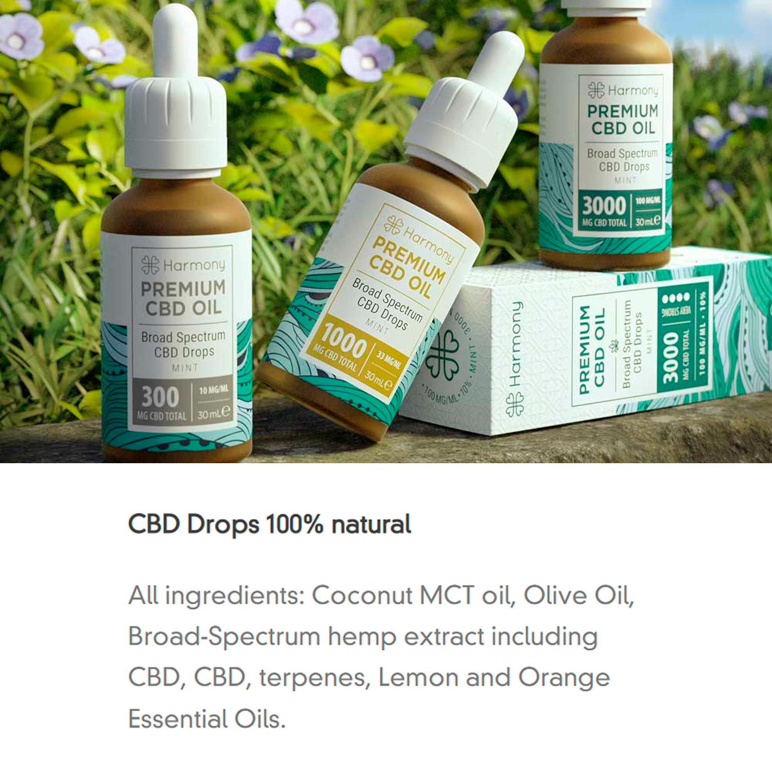 Harmony CBD Oil Mint Aroma 1000mg x 30ml (3.3% CBD) - Fuerte