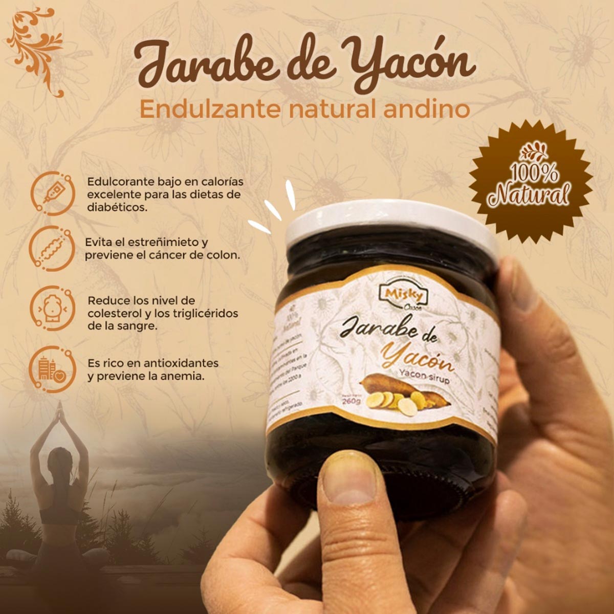 Jarabe de Yacón 100% Puro y Natural x 260g | Prebiótico Natural y Edulcorante Saludable