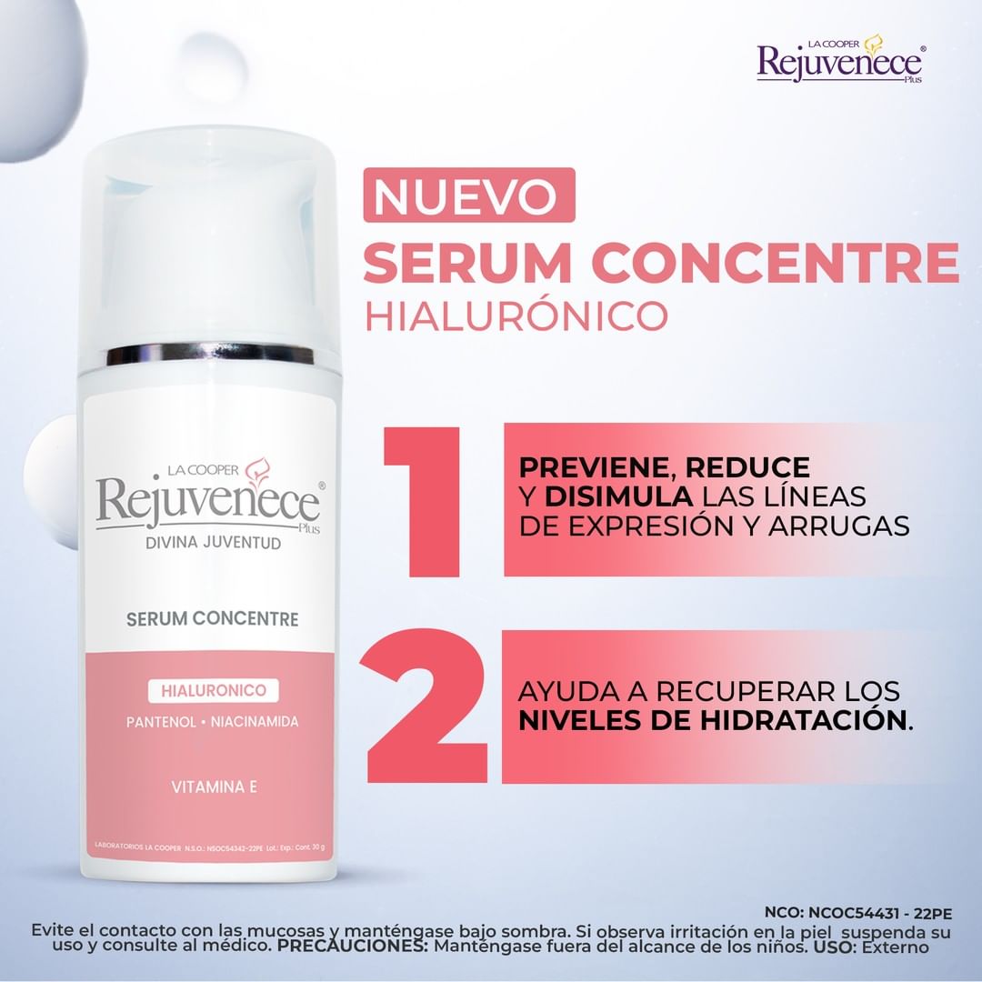 Sérum Facial Ácido Hialurónico con Pantenol, Niacinamida y Vitamina E x 30g – Hidratante, Reparador y Antiarrugas