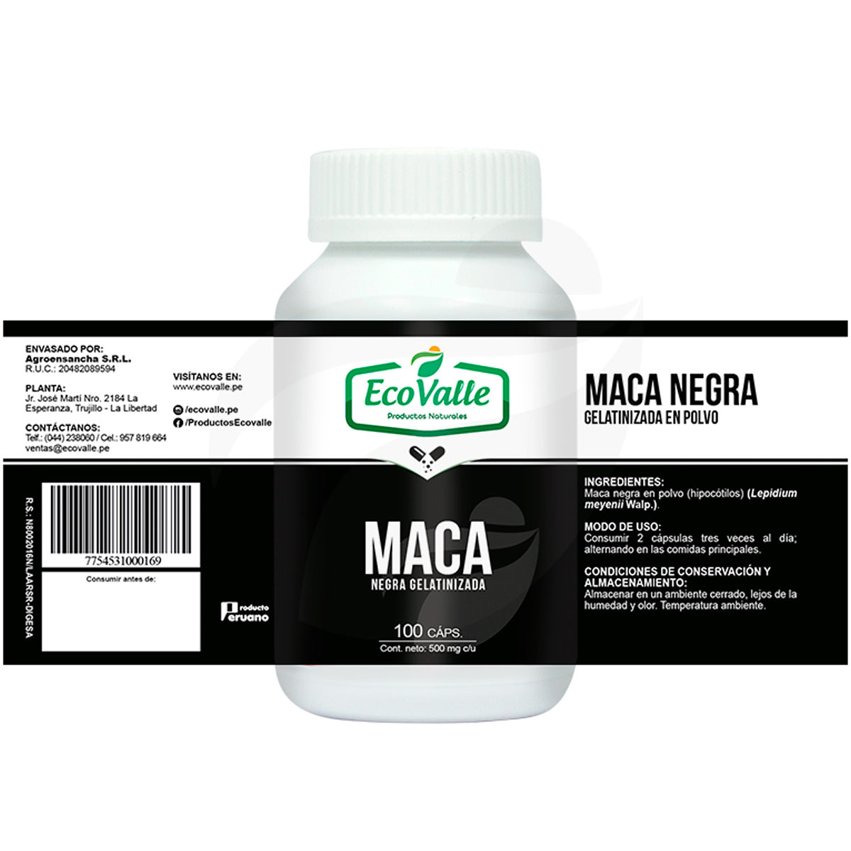 Maca Negra Gelatinizada en cápsulas (100 x 500mg)