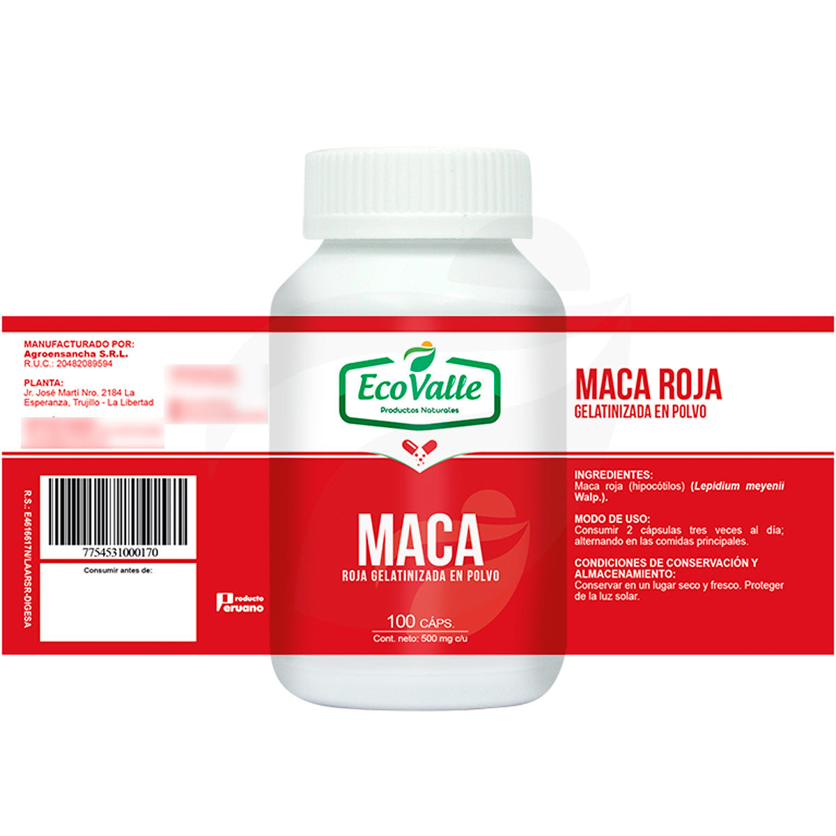 Maca Roja Gelatinizada en cápsulas (100 x 500mg)