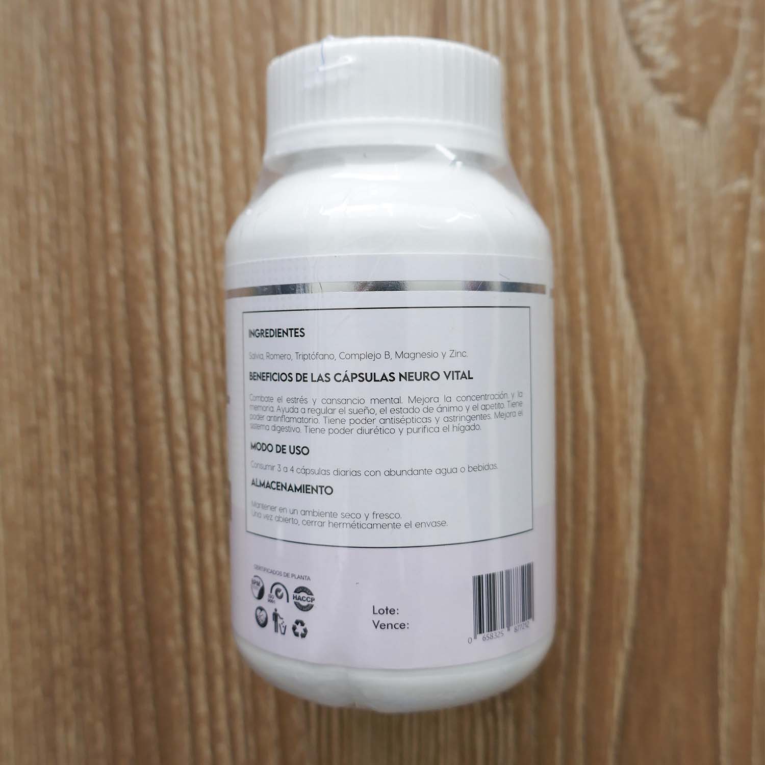 Neuro Vital (Antiestrés - Imsomnio - Concentración - Sistema Nervioso - Memoria - Cansancio) en cápsulas (120 x 500mg)