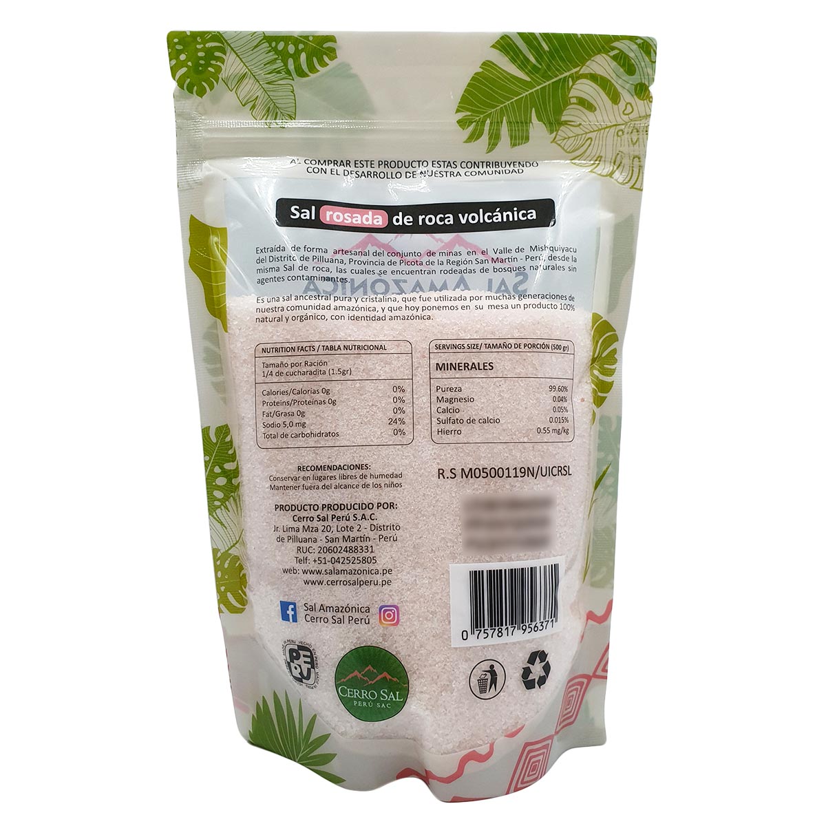 Sal Rosada Amazónica Sin Yodo Ni Flúor x 700g