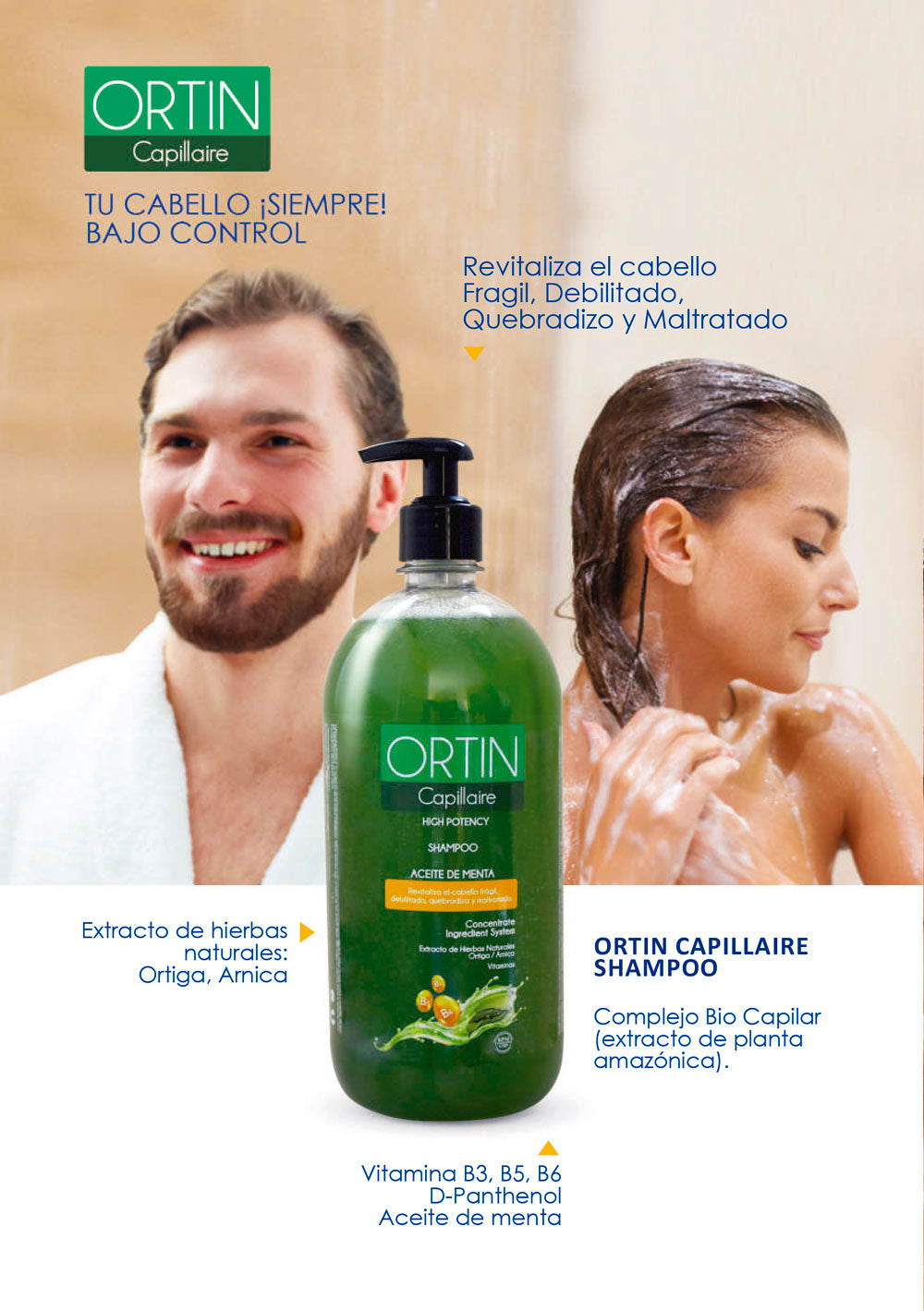 Shampoo Ortin Capillaire x 1L | Ortiga, Menta y Vitaminas para Fortalecer el Cabello