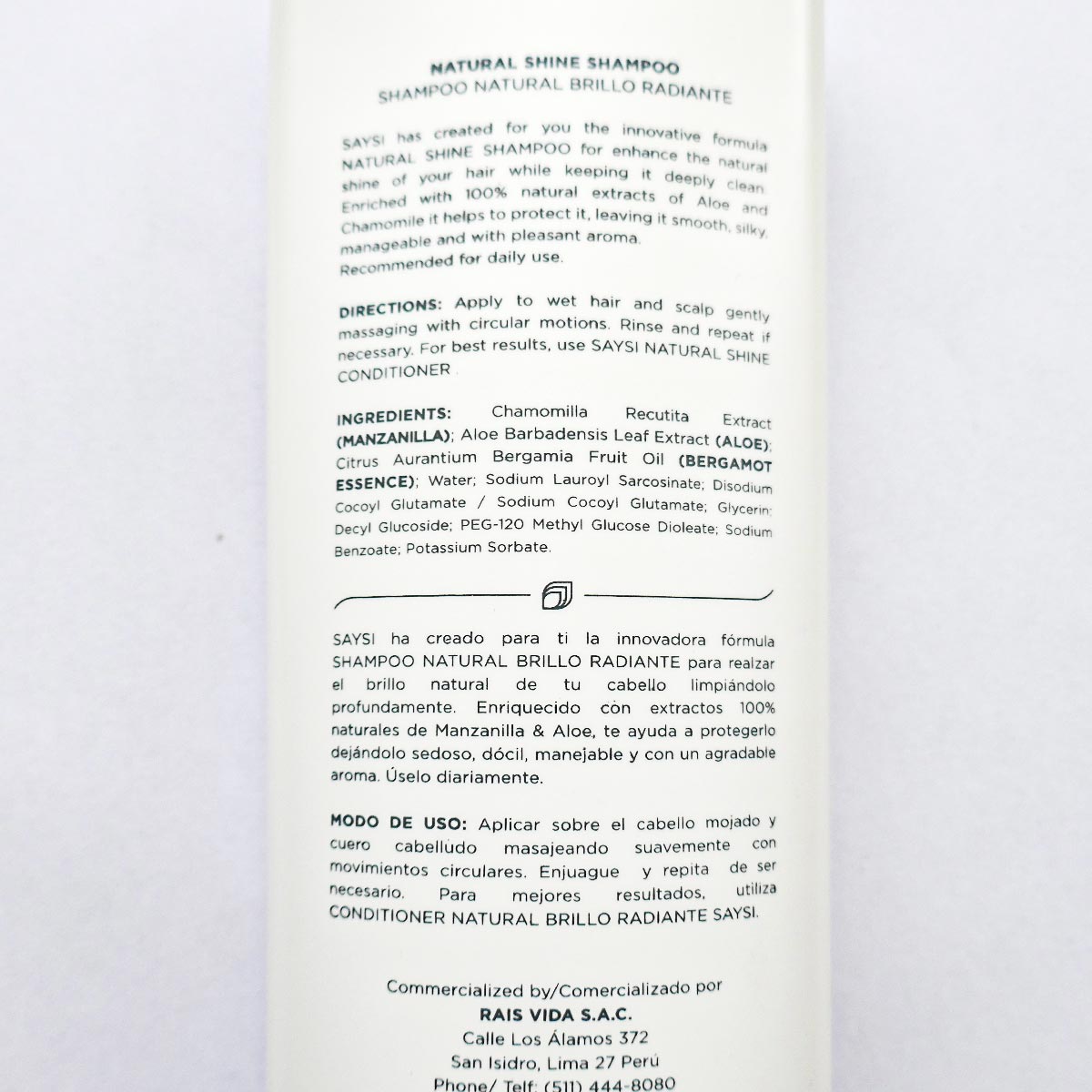 Shampoo Natural Brillo Radiante – Manzanilla & Aloe Vera | Hidratación y Suavidad Natural x 300ml
