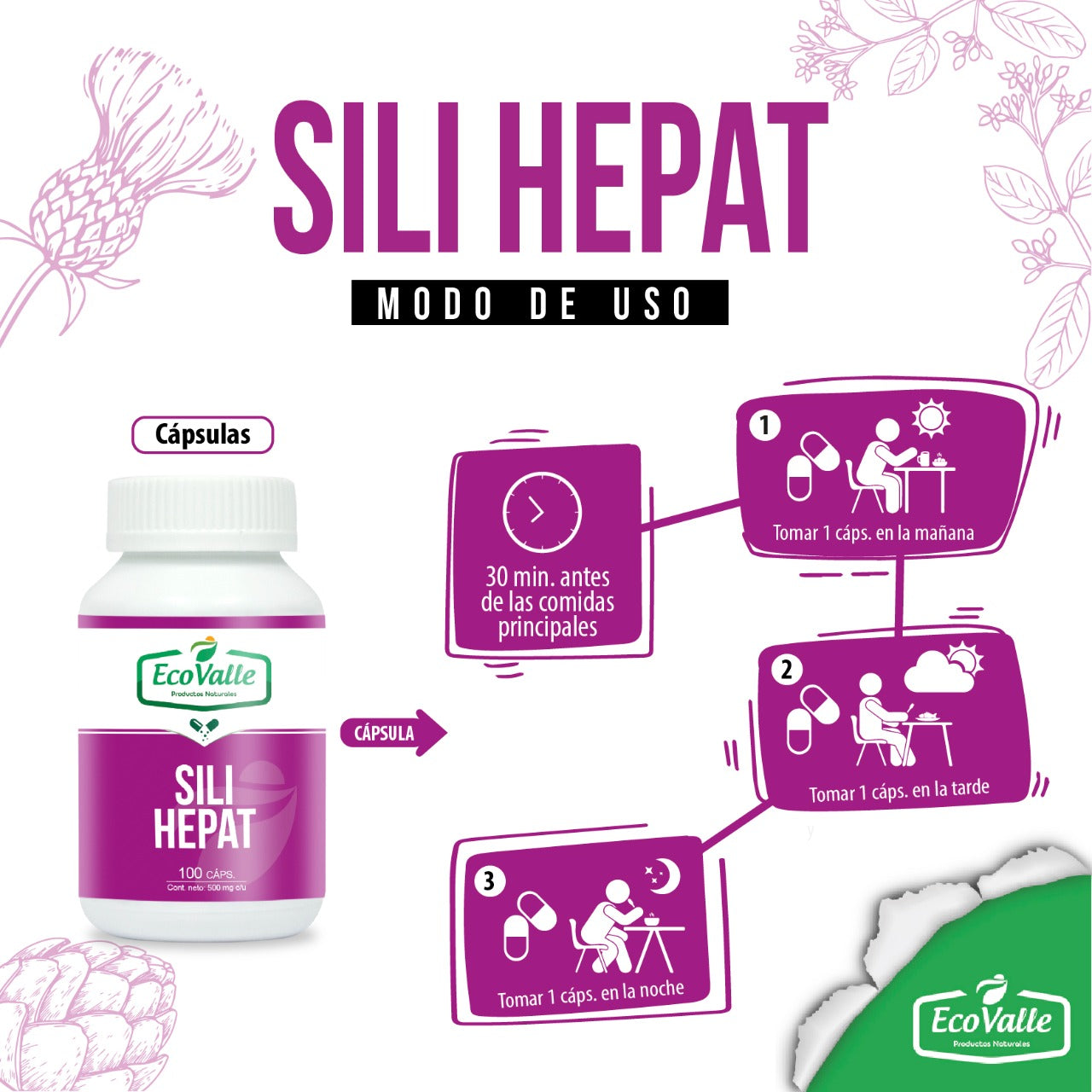 Sili Hepat (Alcachofa, Boldo y Cardo Mariano) en cápsulas (100 x 500mg)