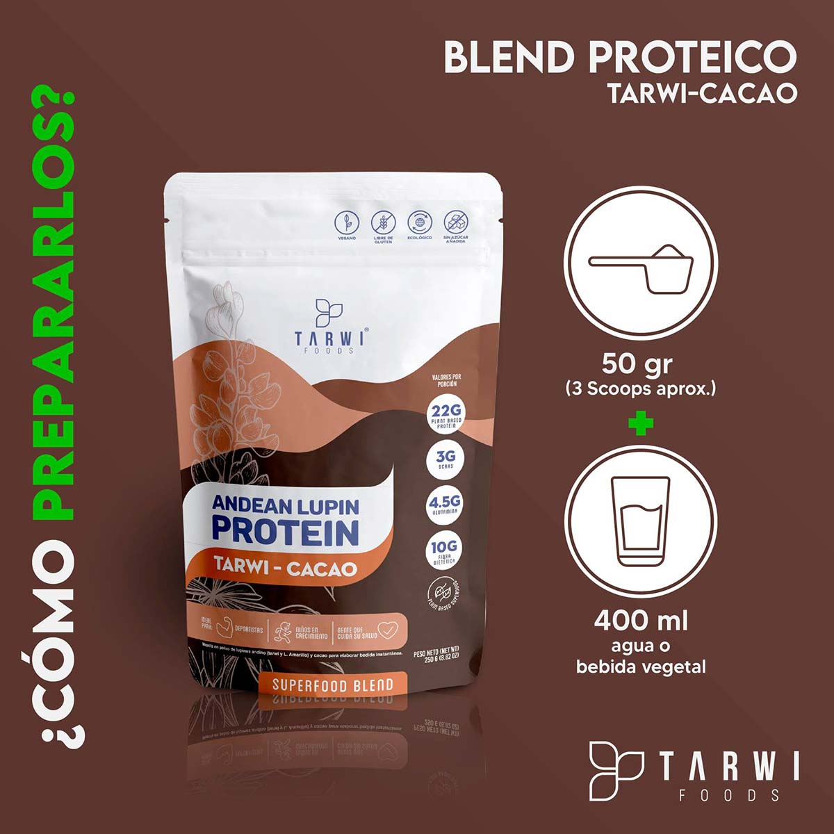 Tarwi con Cacao y Stevia – Proteína Vegetal Andina x 250g