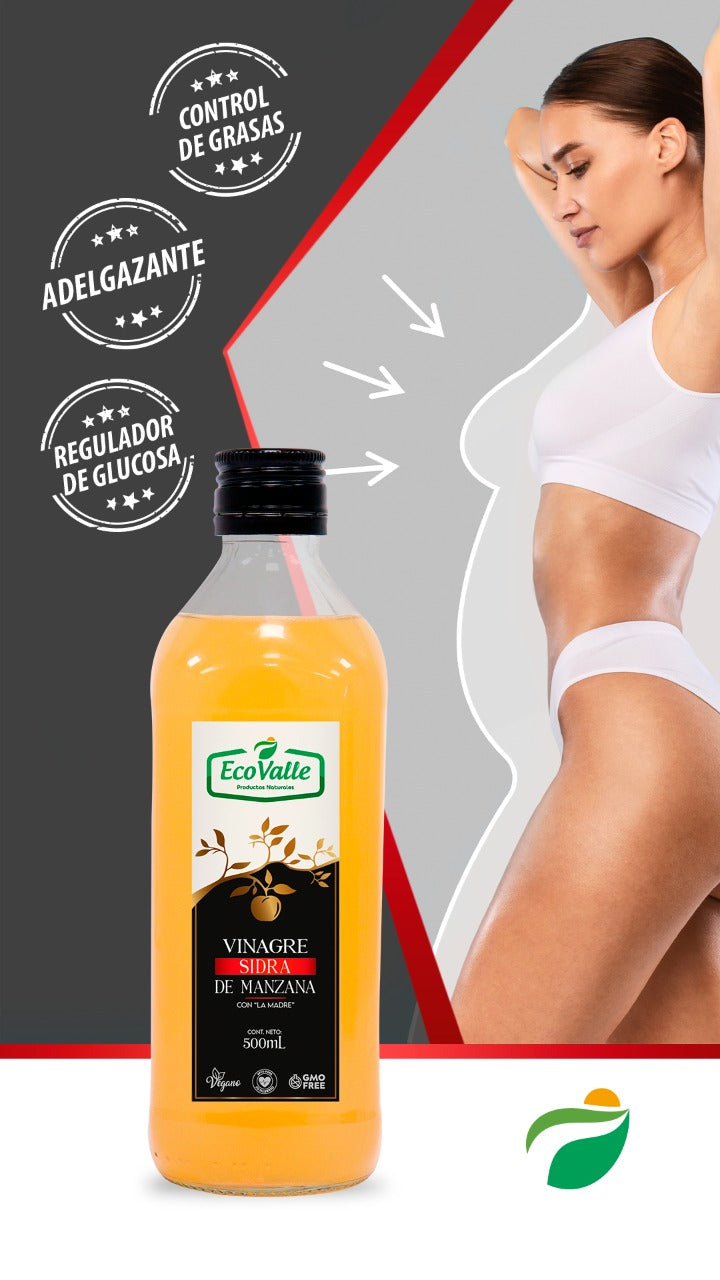 Vinagre de Sidra de Manzana x 500ml – Natural, Sin Pasteurizar y con Madre Activa