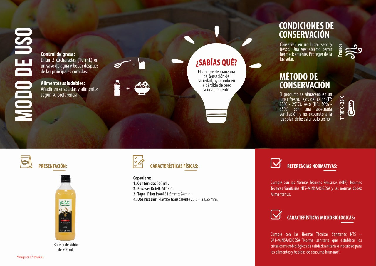 Vinagre de Sidra de Manzana x 500ml – Natural, Sin Pasteurizar y con Madre Activa