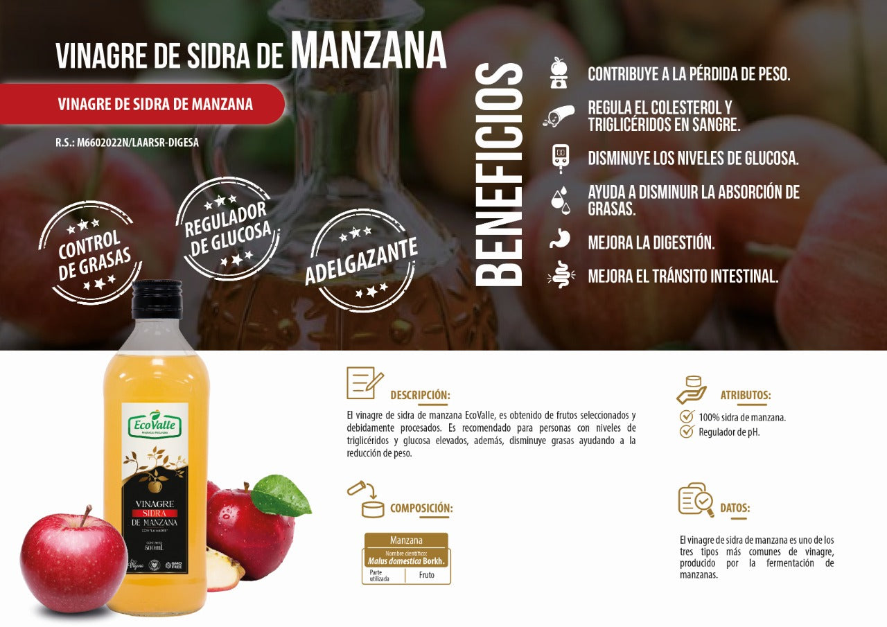 Vinagre de Sidra de Manzana x 500ml – Natural, Sin Pasteurizar y con Madre Activa