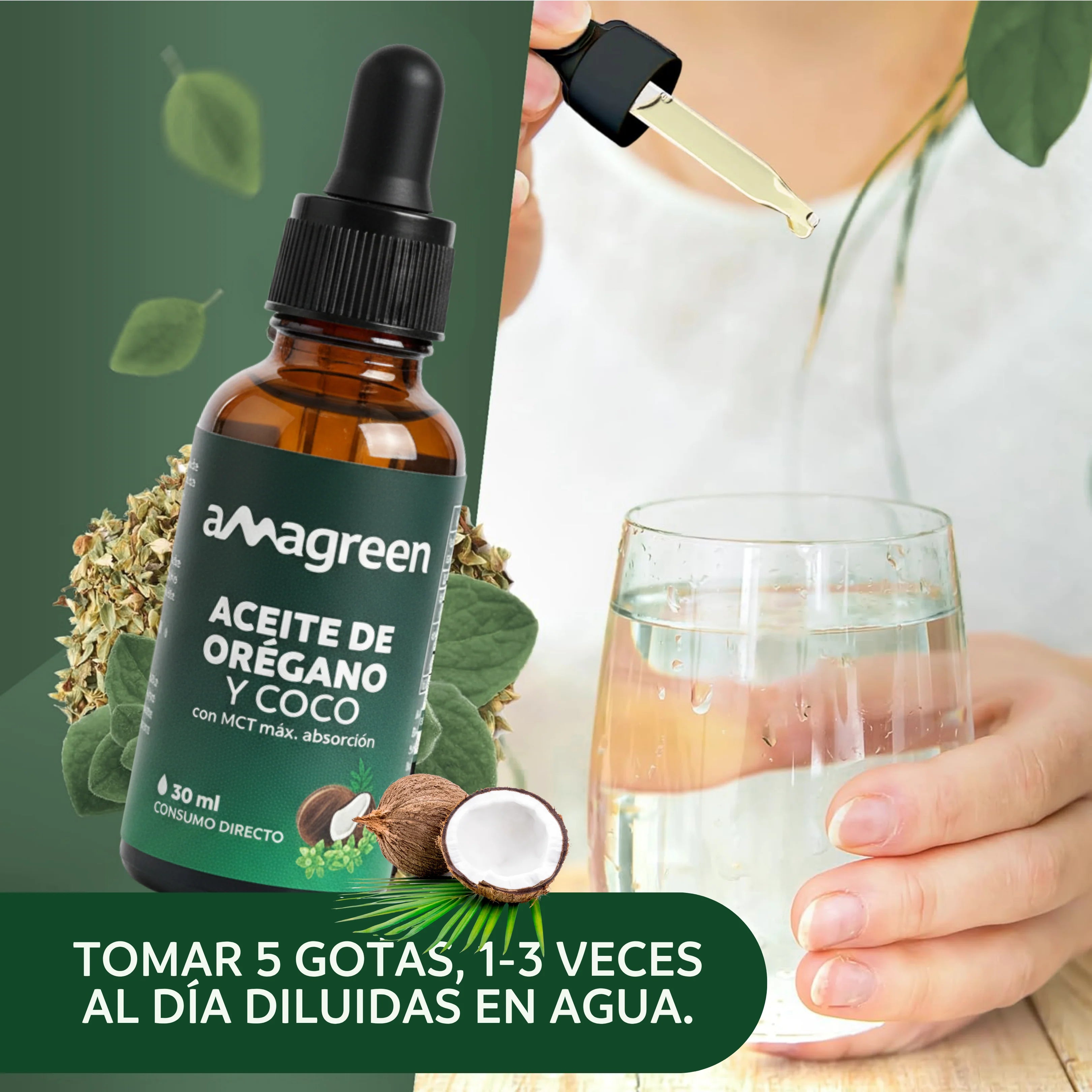 Aceite de Orégano + MCT en Gotas 30 ml | Alta Potencia 90% Carvacrol | Refuerzo Inmunitario y Digestivo Natural