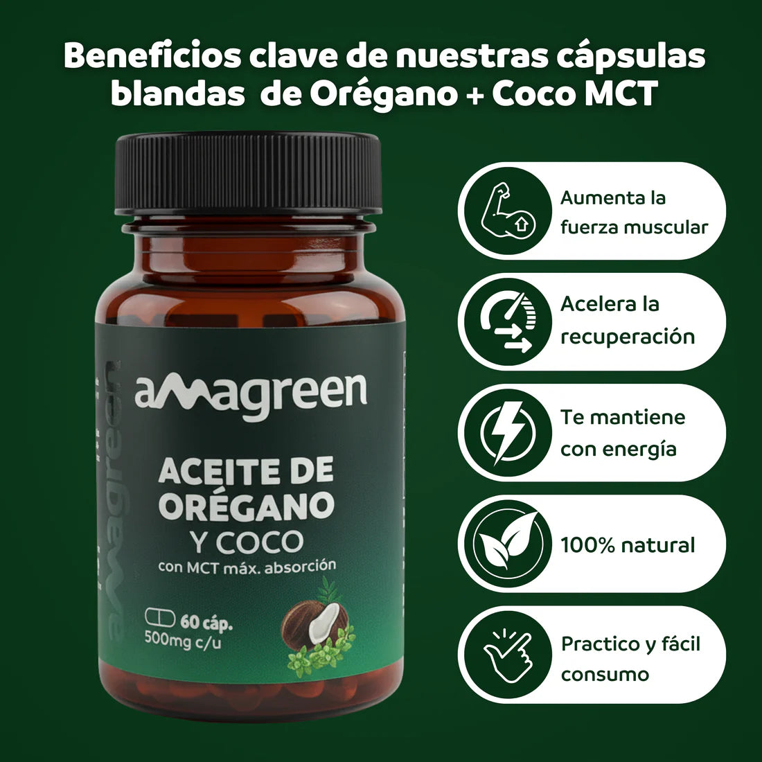 Aceite de Orégano + MCT en cápsulas (60 x 500mg) | 90% Carvacrol | Refuerzo Inmunitario y Digestivo