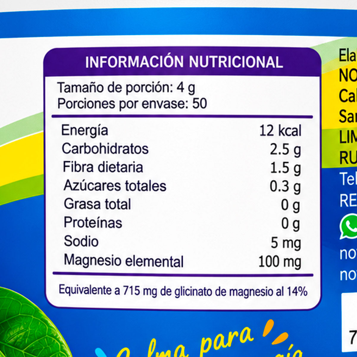 Bisglicinato de Magnesio para Niños (100mg de magnesio elemental por porción) – Sabor Limón y Camu Camu x 200g