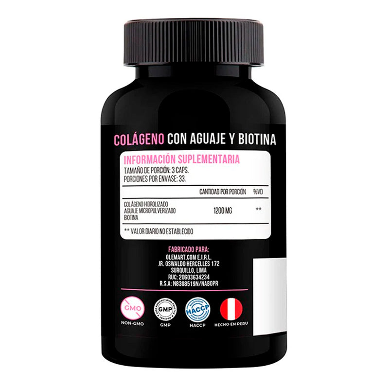 Colágeno Hidrolizado, Aguaje y Biotina en cápsulas (100 x 400mg)