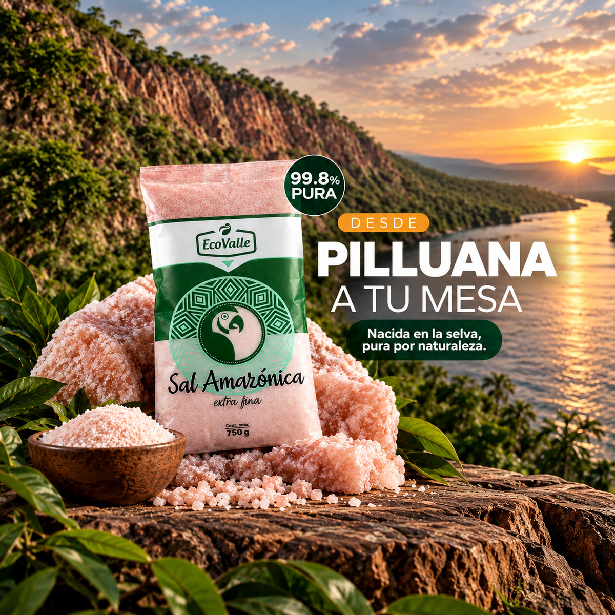 Sal Amazónica Rosada de Roca Volcánica 100% Natural – Sin Yodo ni Flúor Añadidos x 750g