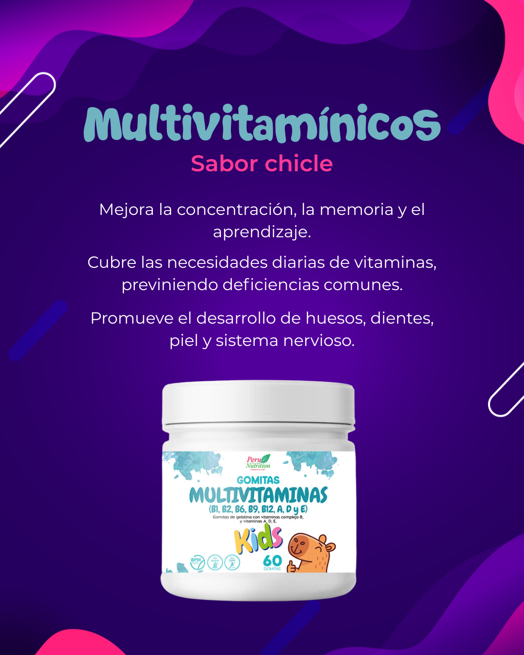 Gomitas Multivitamínicas para Niños | Complejo B + Vitaminas A, D y E x 60u