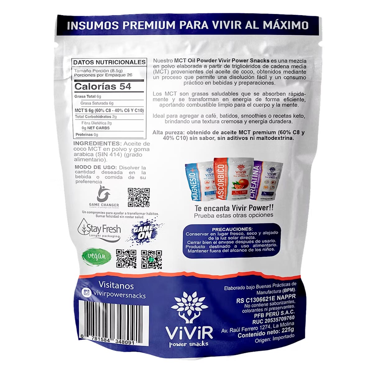 MCT Oil (Triglicéridos de Cadena Media) en polvo x 225g