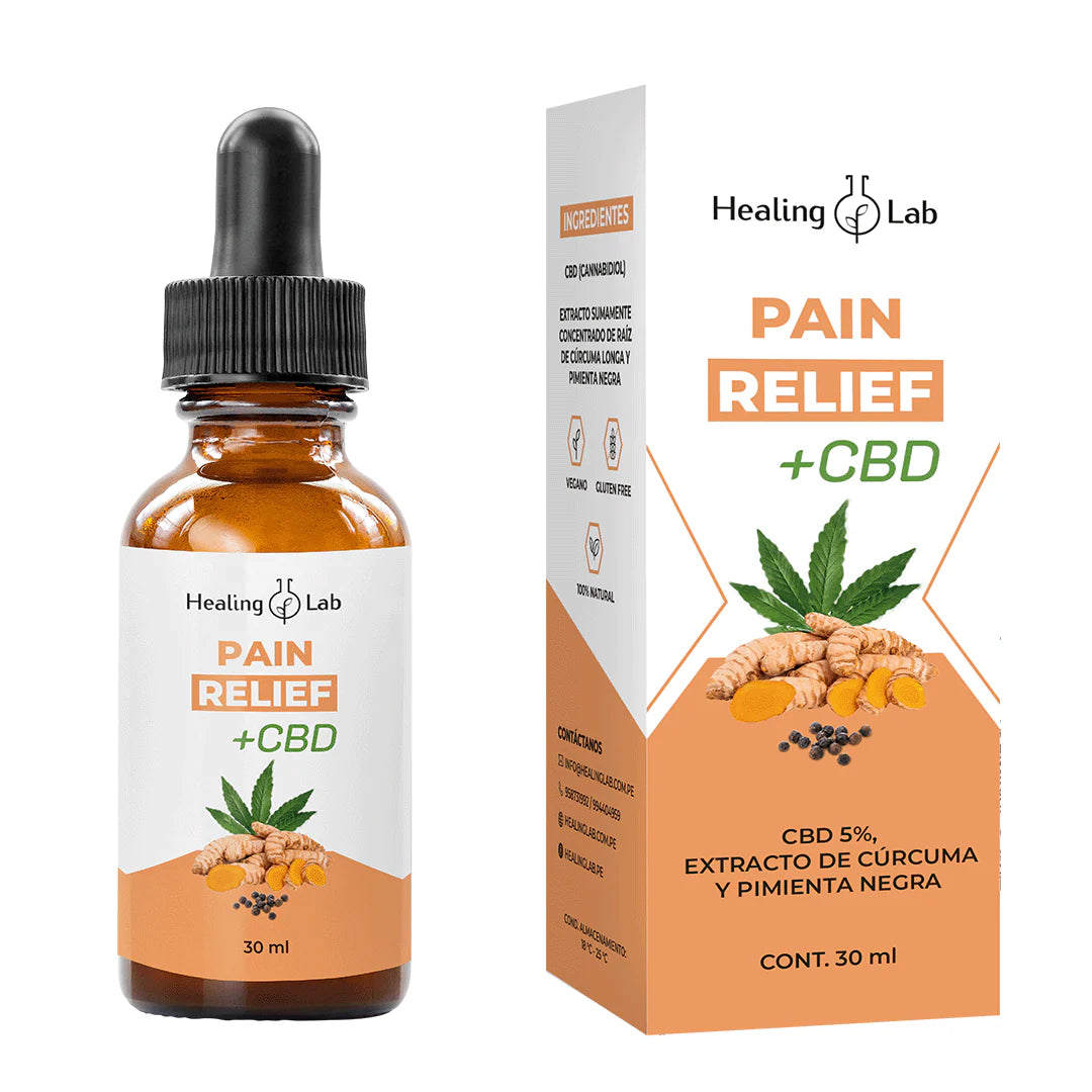 Pain Relief + CBD – Extracto Sublingual Natural Antiinflamatorio con Cúrcuma, Pimienta Negra y CBD Puro x 30ml