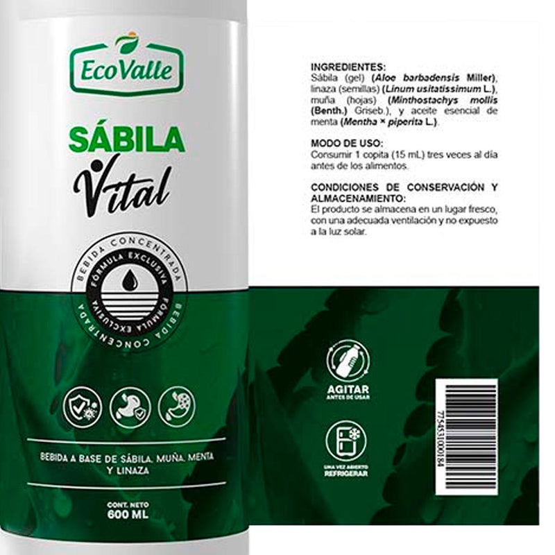 Extracto de Sábila (Aloe Vera) con Linaza, Muña y Menta x 600ml