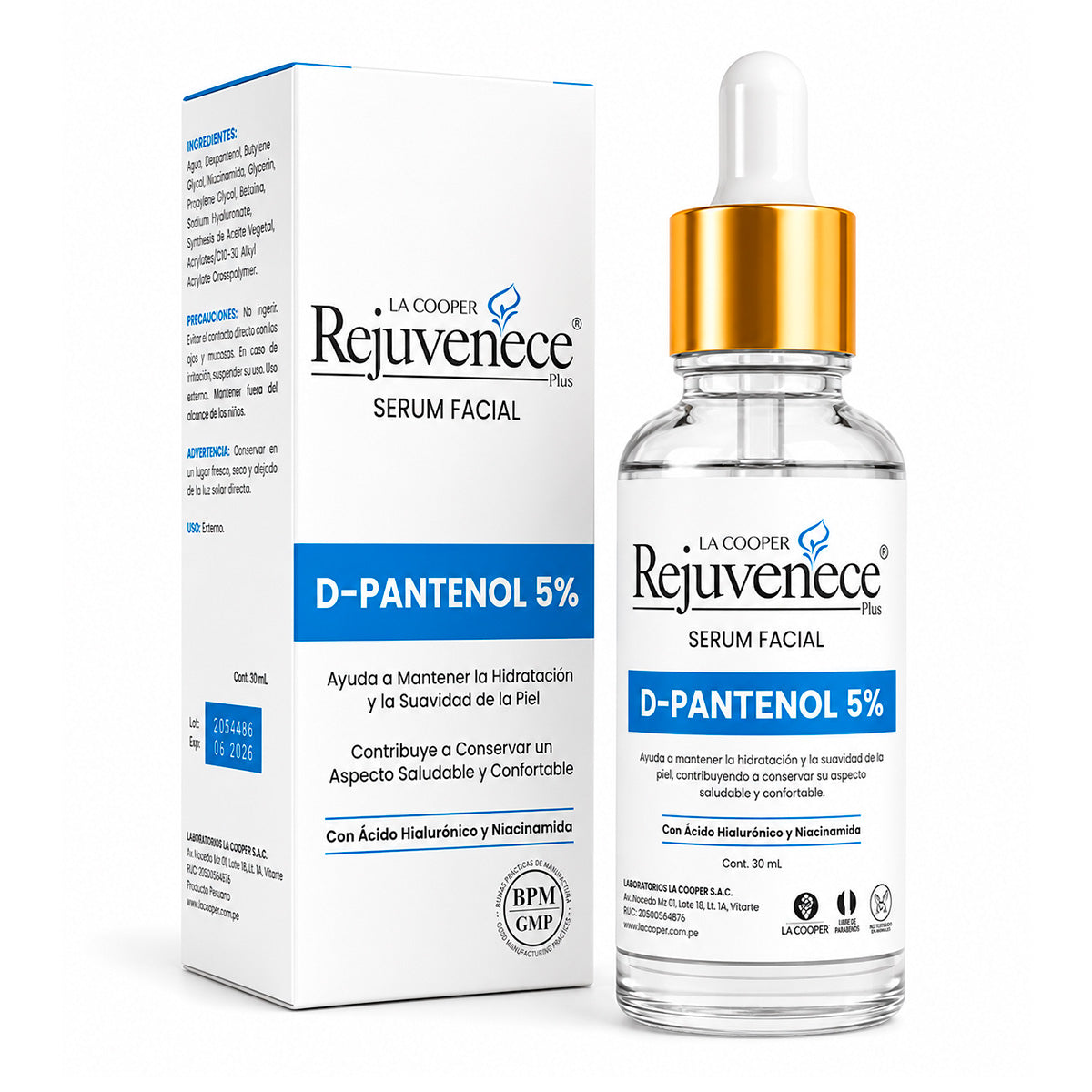 Sérum Facial Hidratante con D-Pantenol 5%, Niacinamida y Ácido Hialurónico x 30ml