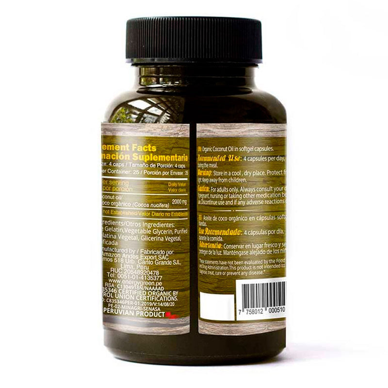 Aceite de Coco Orgánico en cápsulas (100 x 500mg)