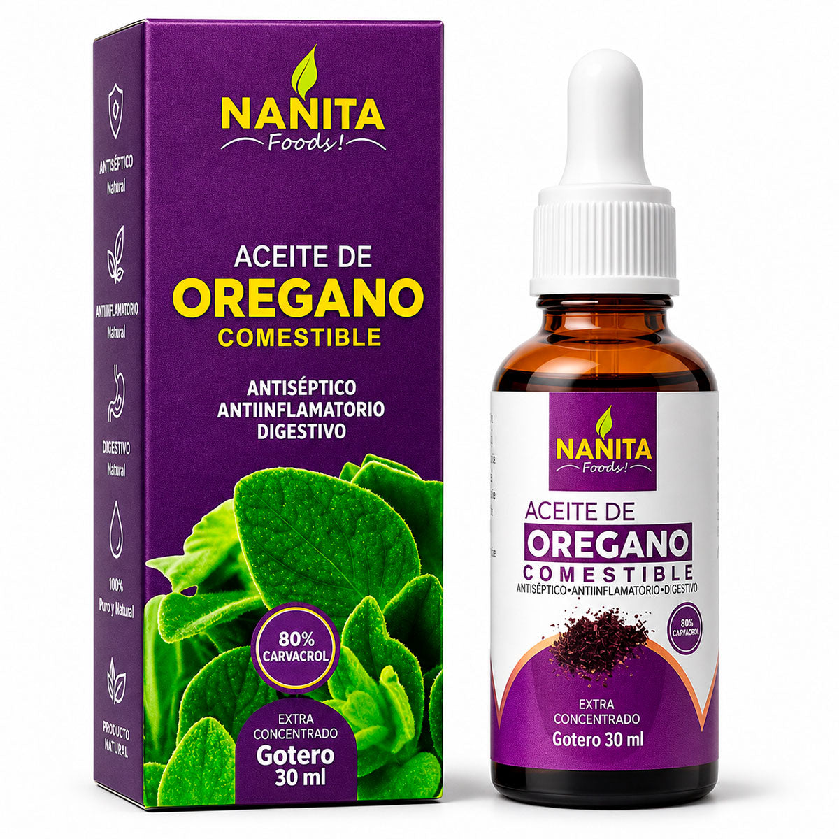 Aceite de Orégano Comestible (80% Carvacrol) x 30ml | Antiséptico, Antiinflamatorio y Digestivo