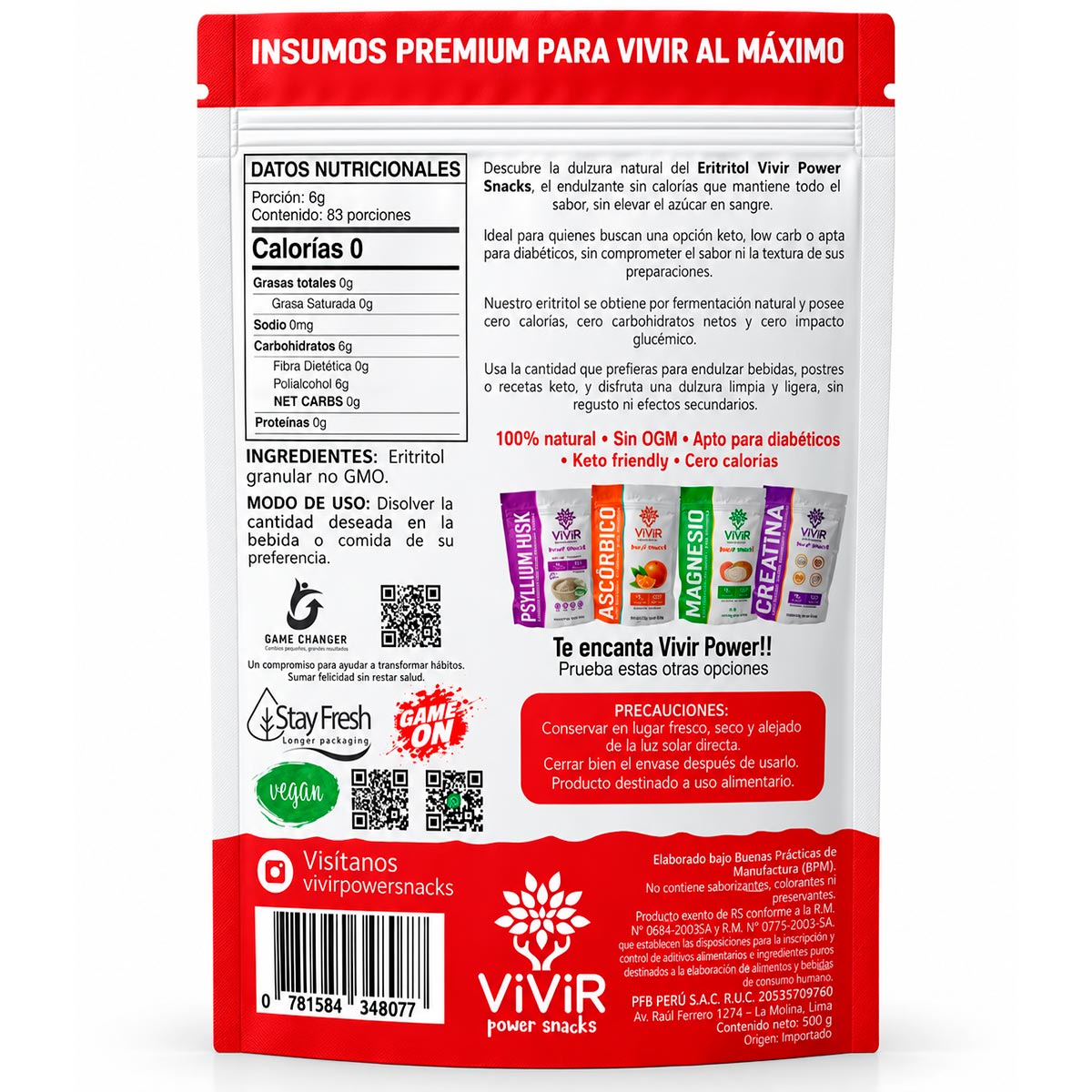 Eritritol 100% Puro en polvo x 500g