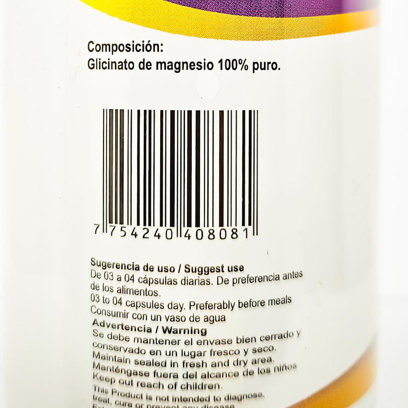 Glicinato de Magnesio (Alta Biodisponibilidad) en cápsulas (100 x 500mg)