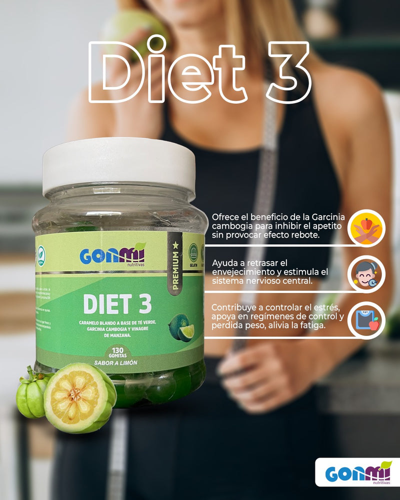 Gomitas Diet 3 - Vinagre de Manzana, Garcinia Cambogia y Té Verde x 130u