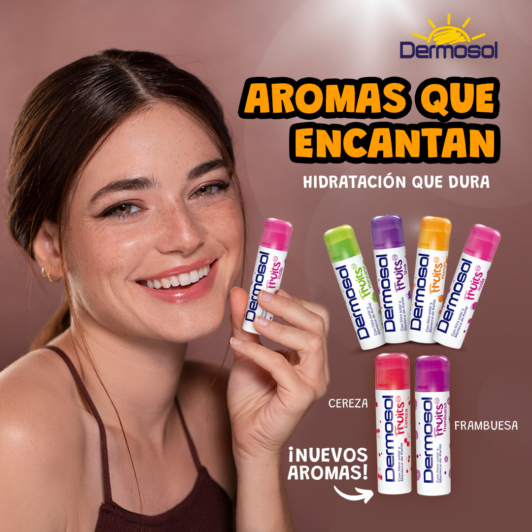 Bálsamo Labial Dermosol Fruits | Humectación con Filtro Solar SPF 20 y Manteca de Karité