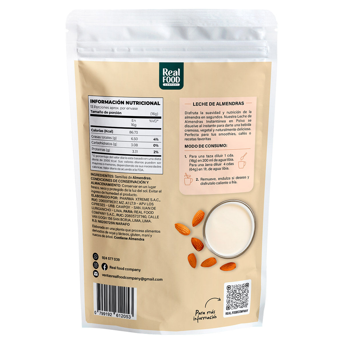 Leche de Almendras Instantánea 100% Natural en Polvo x 200g