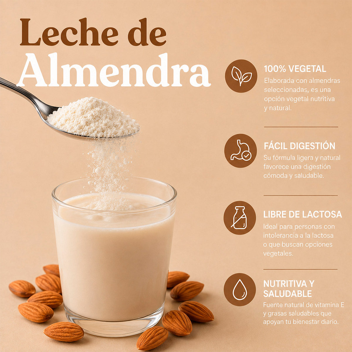 Leche de Almendras Instantánea 100% Natural en Polvo x 200g