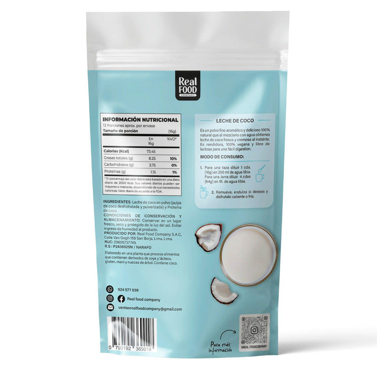 Leche de Coco Instantánea 100% Natural en Polvo x 200g