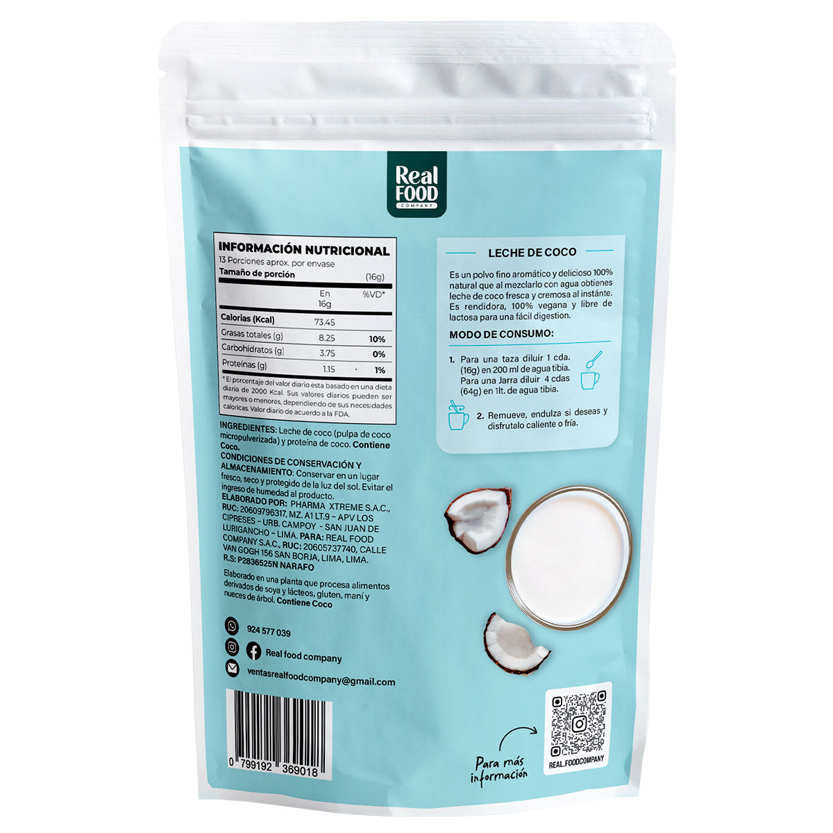 Leche de Coco Instantánea 100% Natural en Polvo x 200g