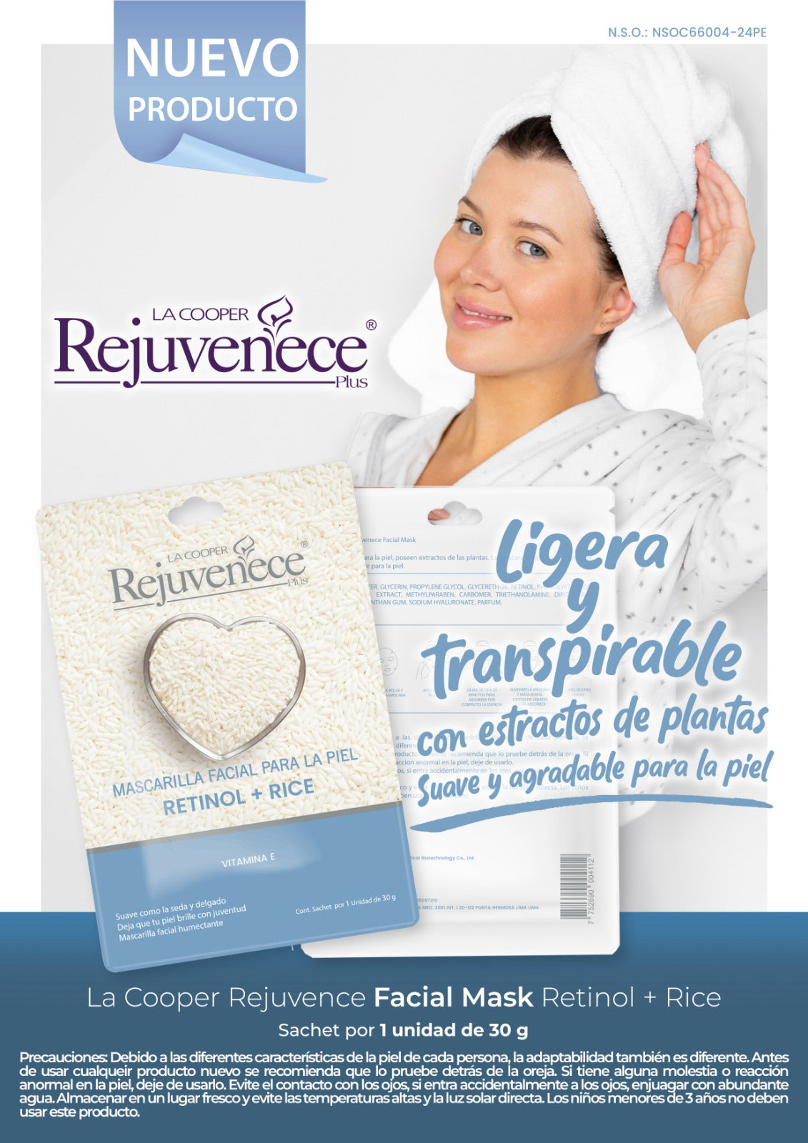 Mascarilla Facial con Retinol + Arroz Rejuvenece Plus – Antiarrugas e Iluminadora con Vitamina E x 30g