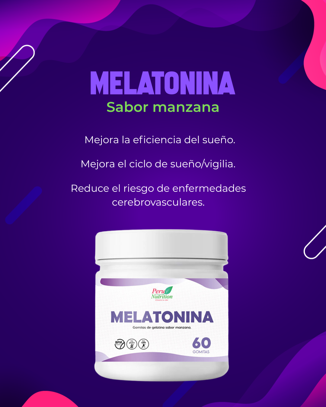 Gomitas de Melatonina (5mg) - Sabor Natural a Manzana x 60u