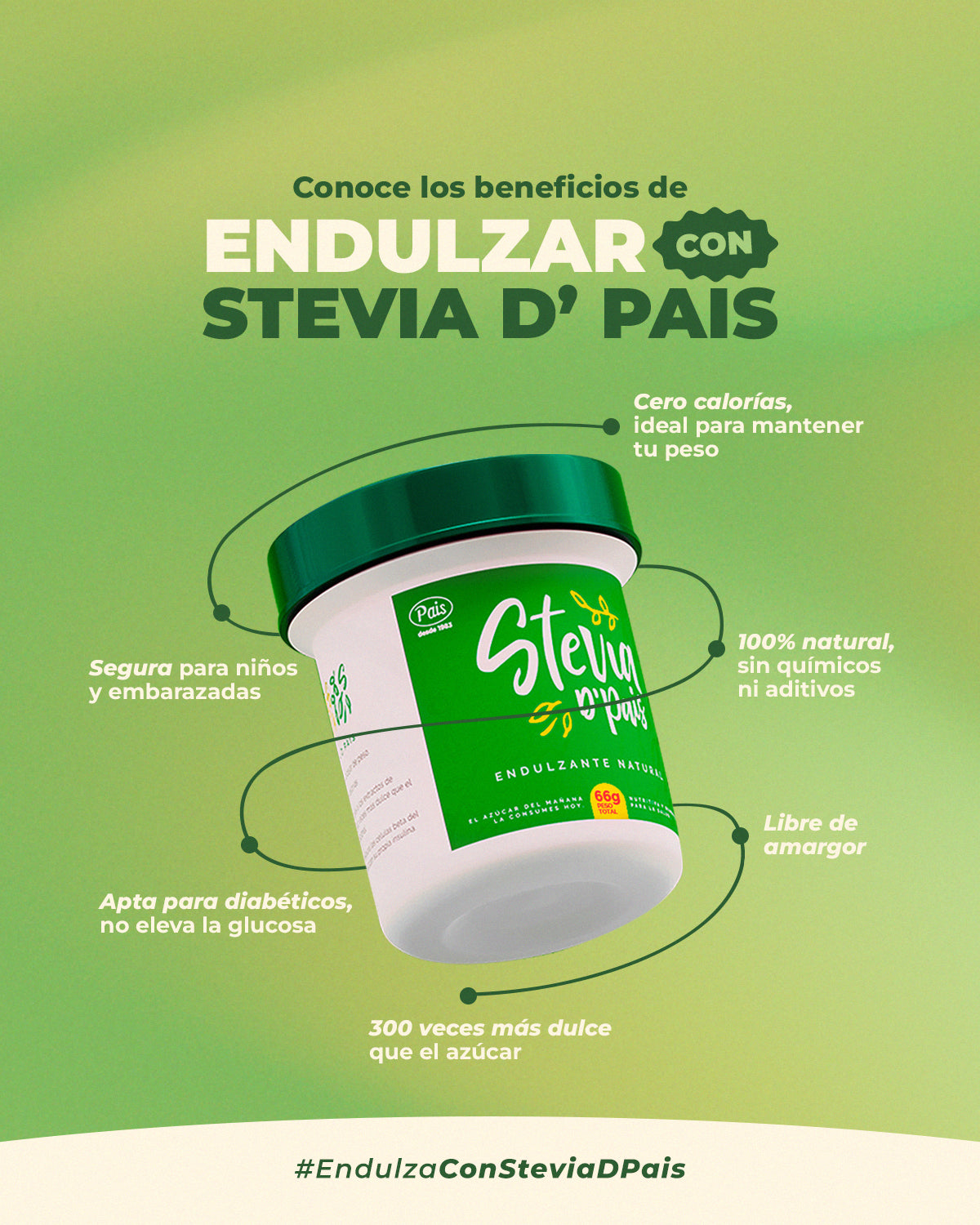 Stevia D´Pais 100% Pura en Polvo x 66g | Endulzante Natural Sin Calorías y Libre de Aditivos