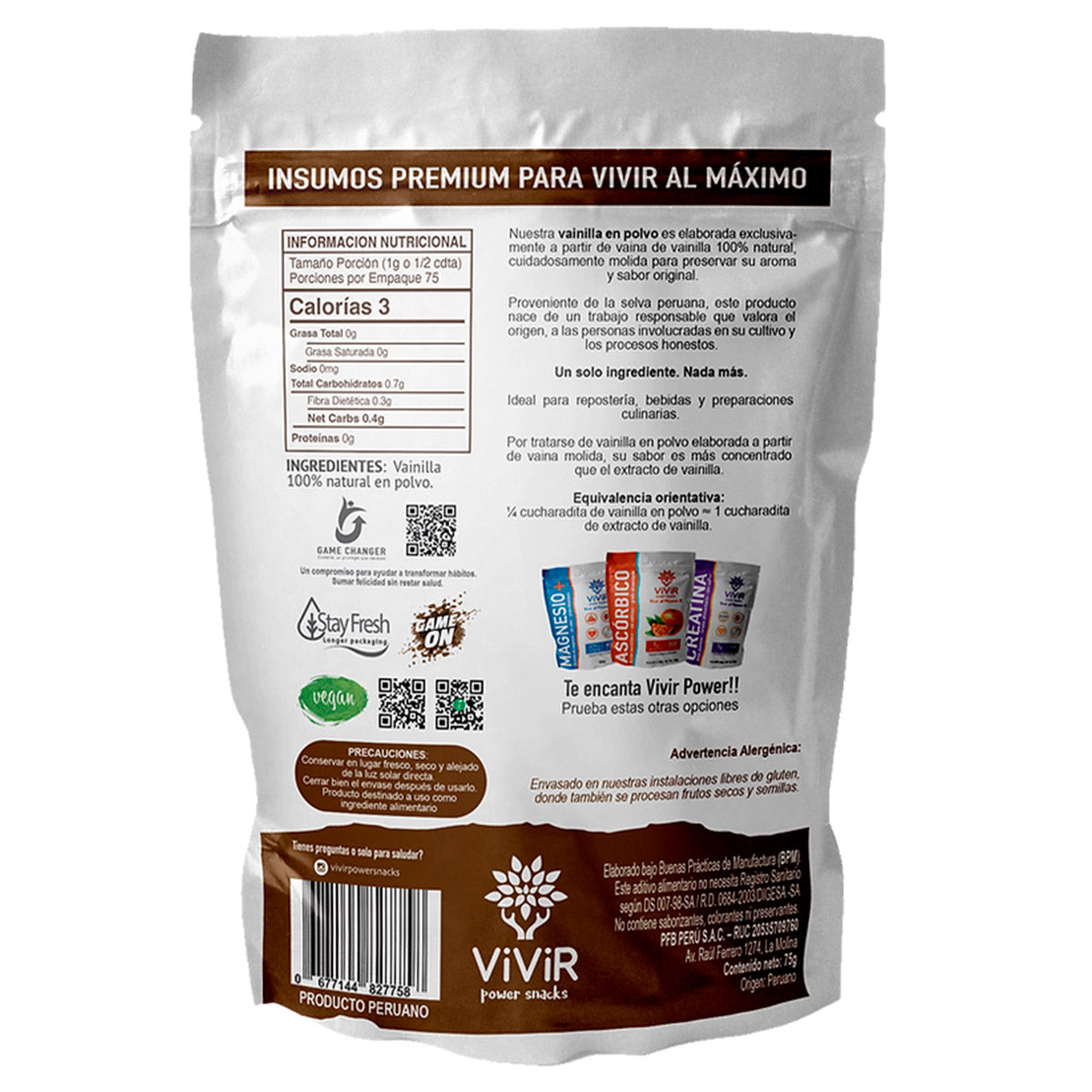 Vainilla en Polvo 100% Pura x 75g | Origen Amazónico Peruano | Sin Azúcar ni Aditivos