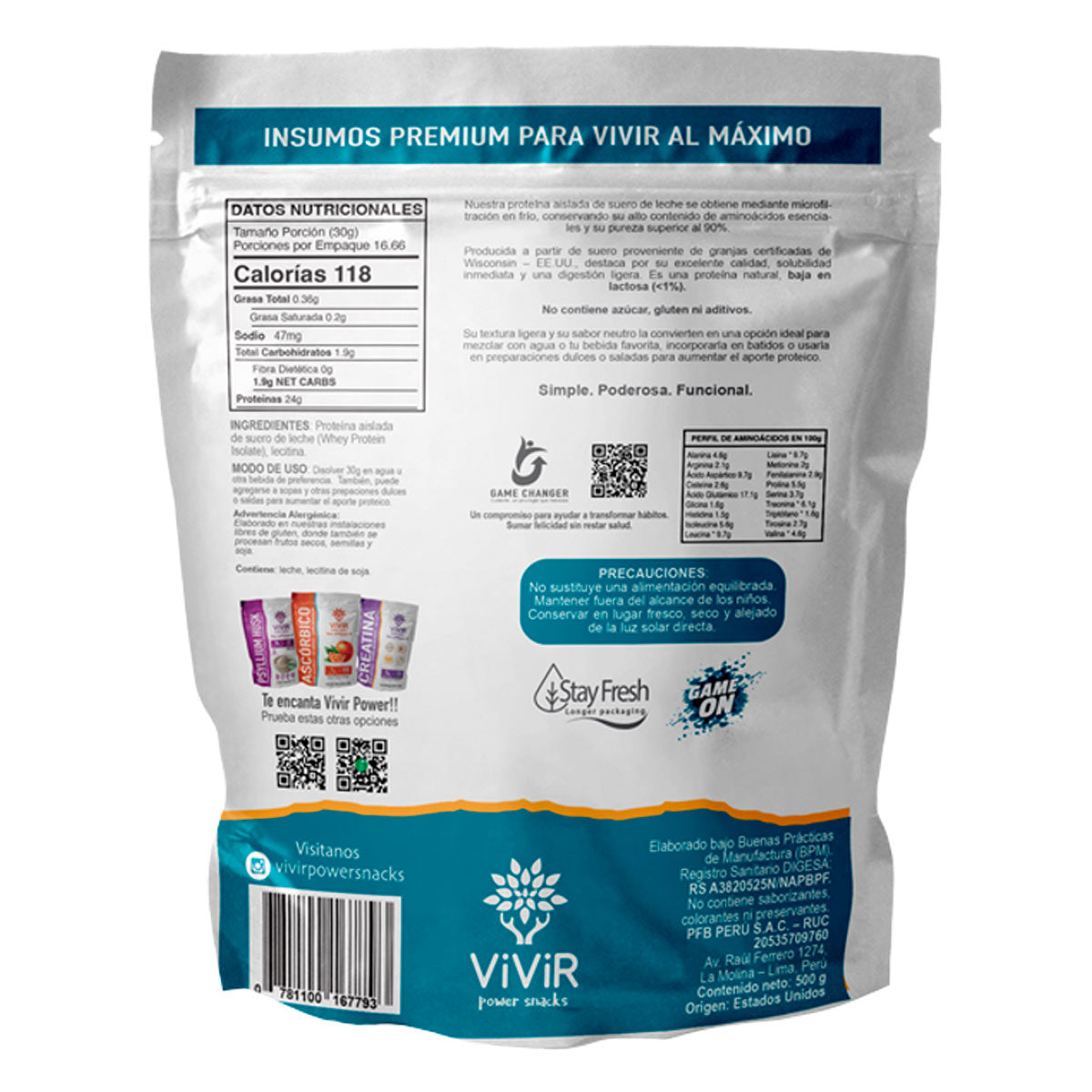 Proteína Whey Isolate x 500g | 100% Suero de Leche Puro – Alta Absorción, Sin Saborizantes, Sin Edulcorantes