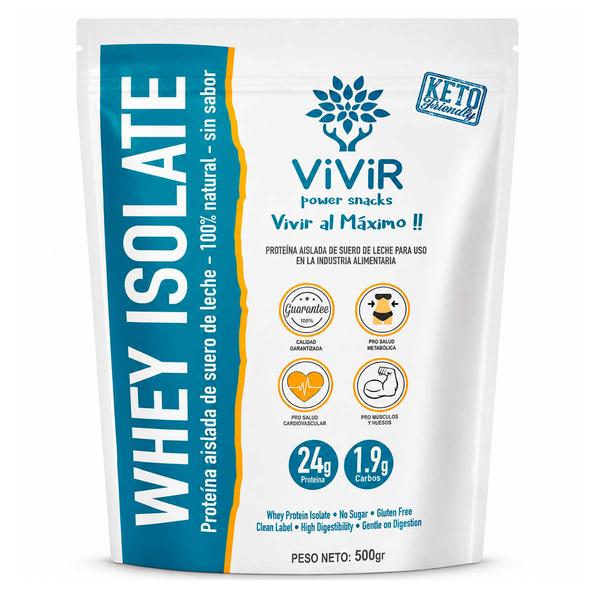 Proteína Whey Isolate x 500g | 100% Suero de Leche Puro – Alta Absorción, Sin Saborizantes, Sin Edulcorantes