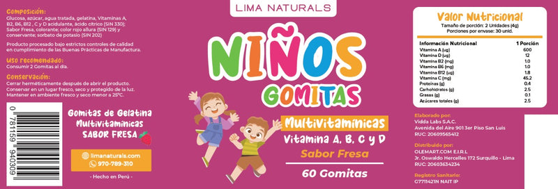 Gomitas Multivitamínicas para Niños x 60u