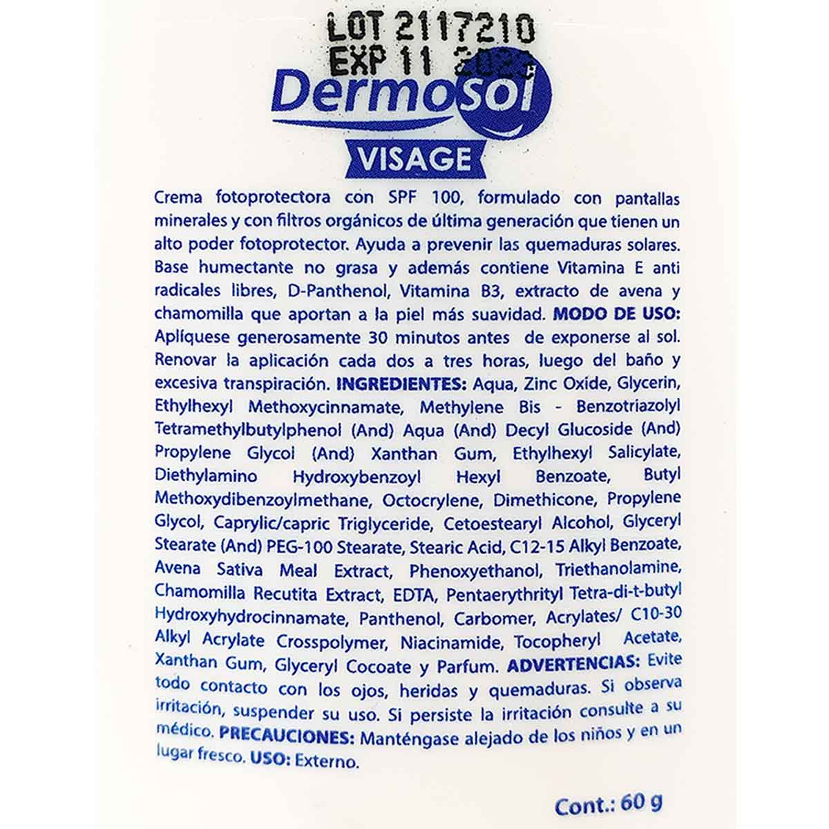 Protector Solar Dermosol Visage SPF 100 x 60g