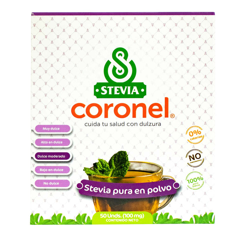 Stevia Coronel Pura en polvo - Stick Pack x 50u