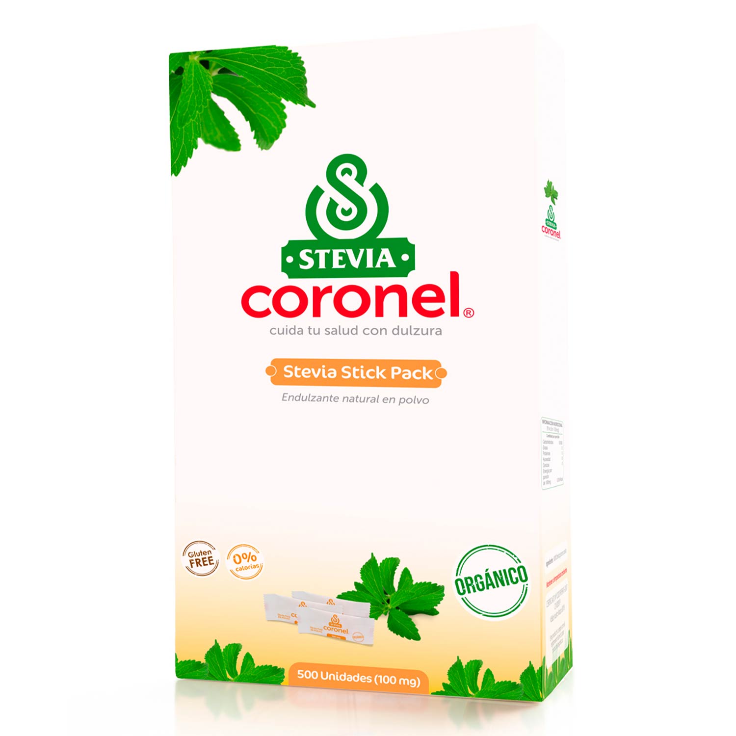 Stevia Coronel Pura y Orgánica en polvo - Stick Pack x 500u